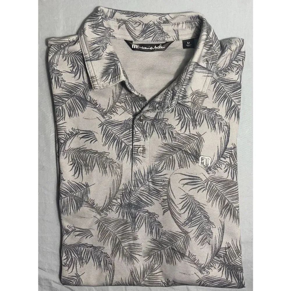 Travis Mathew Polo Shirt Mens Medium Gray Tropical Floral Short Sleeve Stretch